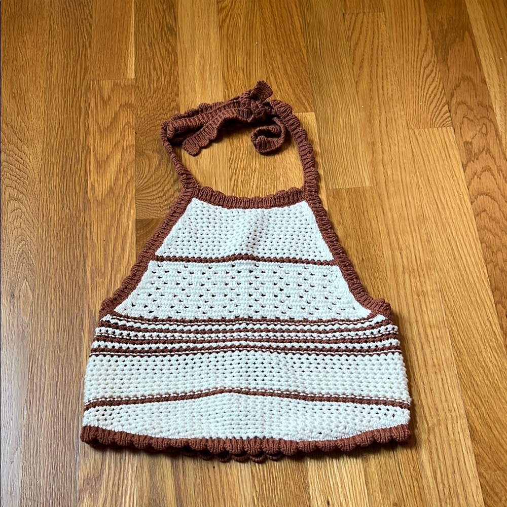 PacSun Brown and Cream Crochet Halter Tank Top